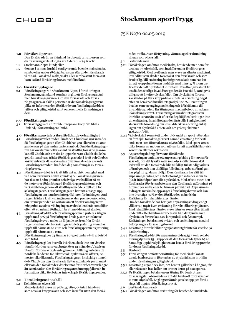 Stockmann Chubb Sporttiturva Ehdot sivu 4