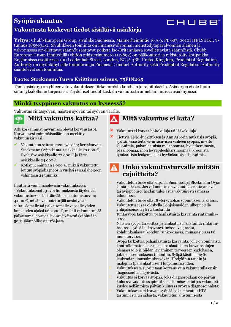 Stockmann Stockmann Turva Naisten Syöpävakuutus